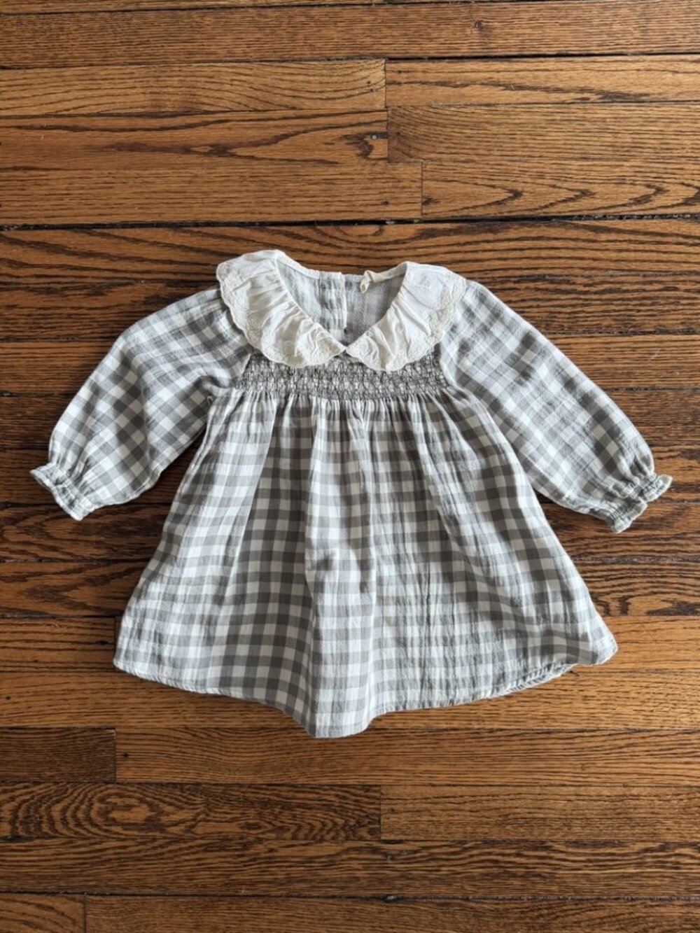 Quincy Mae Gray Gingham Muslin Dress